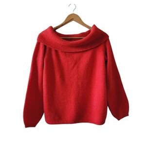 & Other Stories Red Off the Shoulder Chunky Sweater